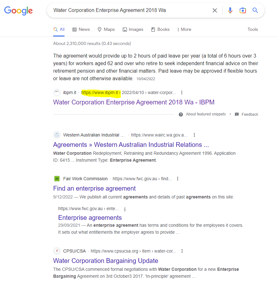 google results screenshot
